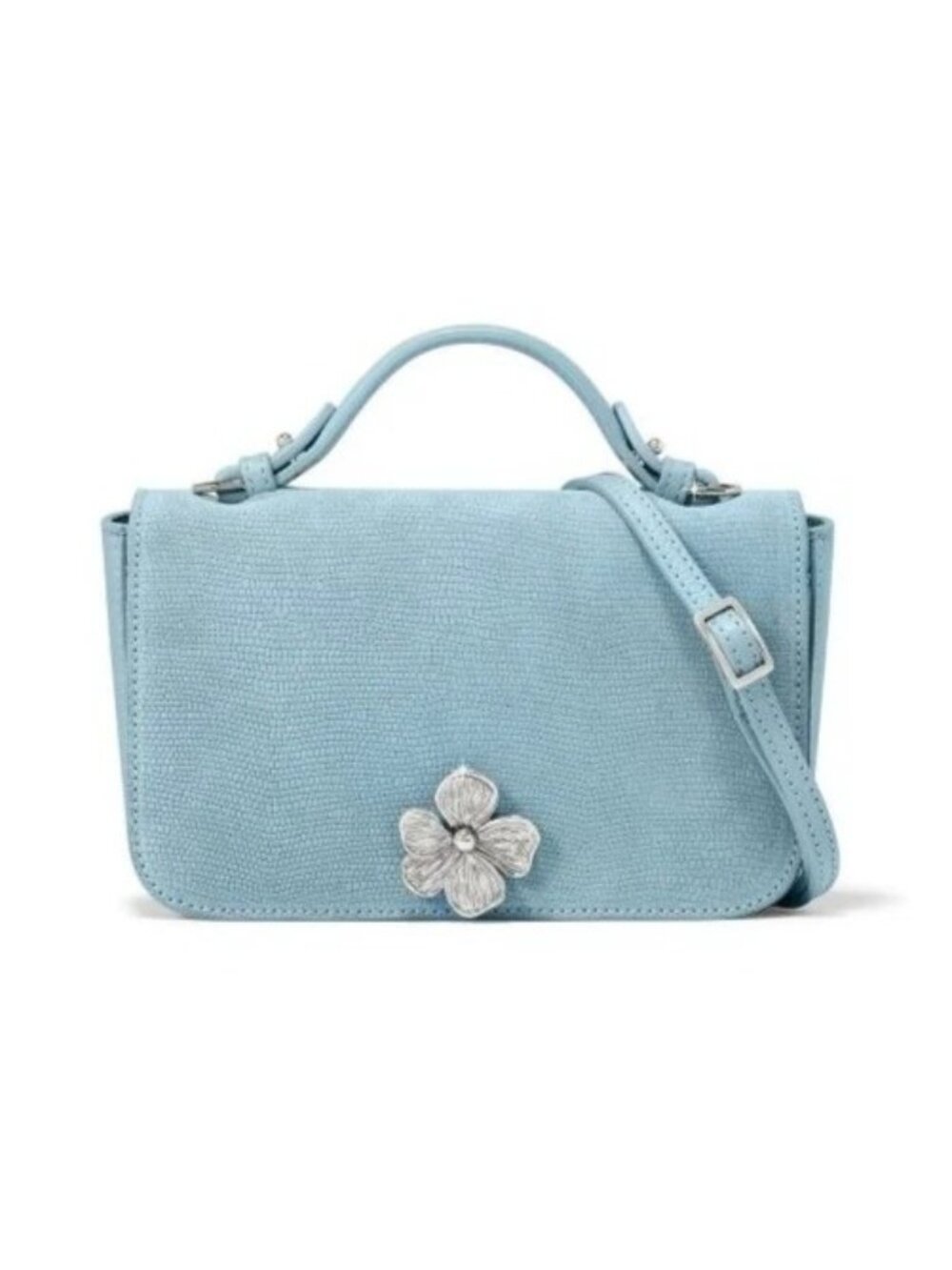 Brighton  EVERBLOOM PETAL BAGUETTE  $385 Flap Blue Leather suede Cloud Blue